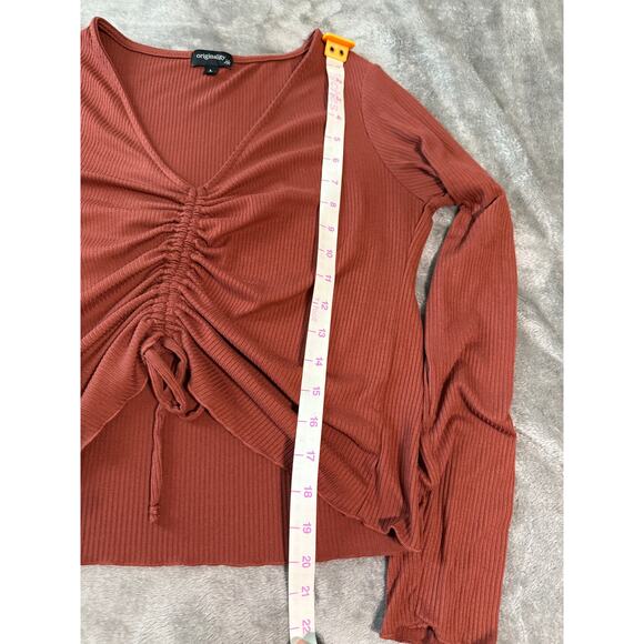 NWOT Originality Large Rust‎ Orange Brown Long Sleeve Cropped Ribbed Lettuce Hem - Picture 8 of 8